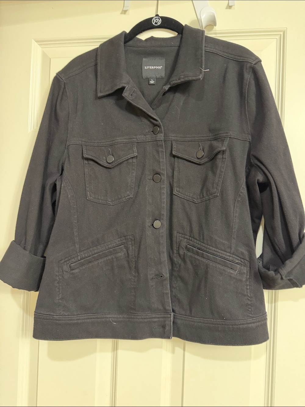 Liverpool Black Women's Button-Front Utility Jean Jacket